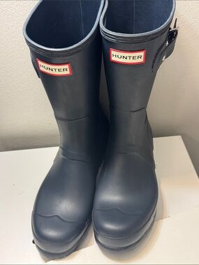 Men Hunter Matte Black Mid-Calf Rain Boots with Logo Trim